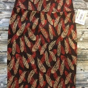 Lularoe Cassie Skirt XS Fall Feathers Design Brown